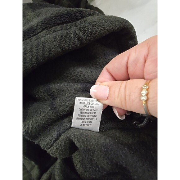 Green Black Plaid Full Zip Chore Barn Fleece Jacket Coat Mens XL Sherpa Collar - Picture 7 of 8